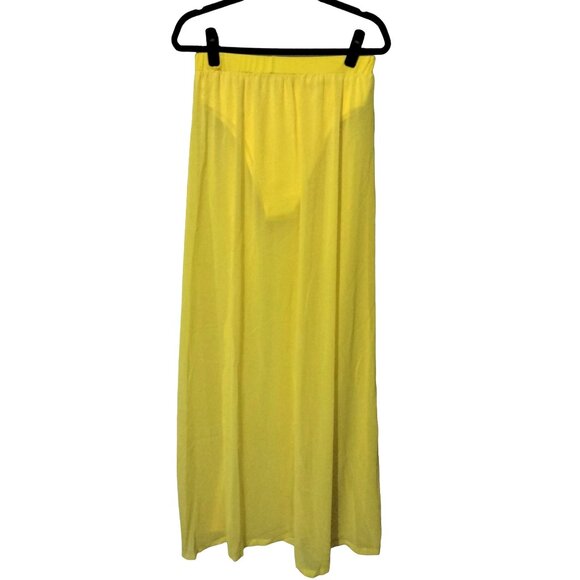 Yellow Elastic Waist Split Maxi Skirt Swim Bottom Size XL - Picture 8 of 11